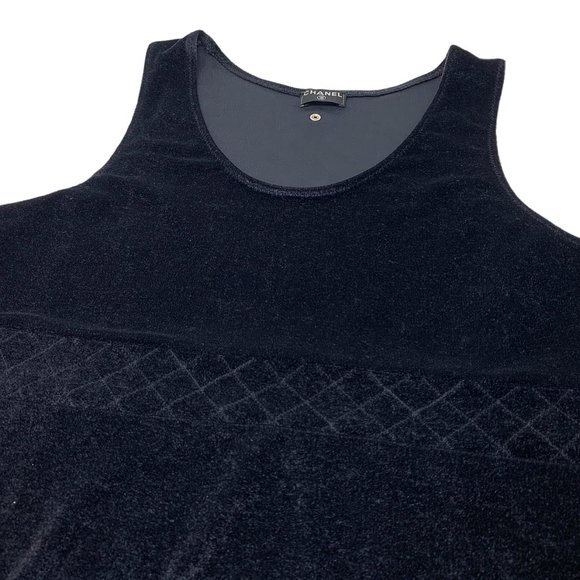 CHANEL Vintage CC Logo Velvet Long Dress Sleeveless Black Cotton [101427] - Picture 11 of 13